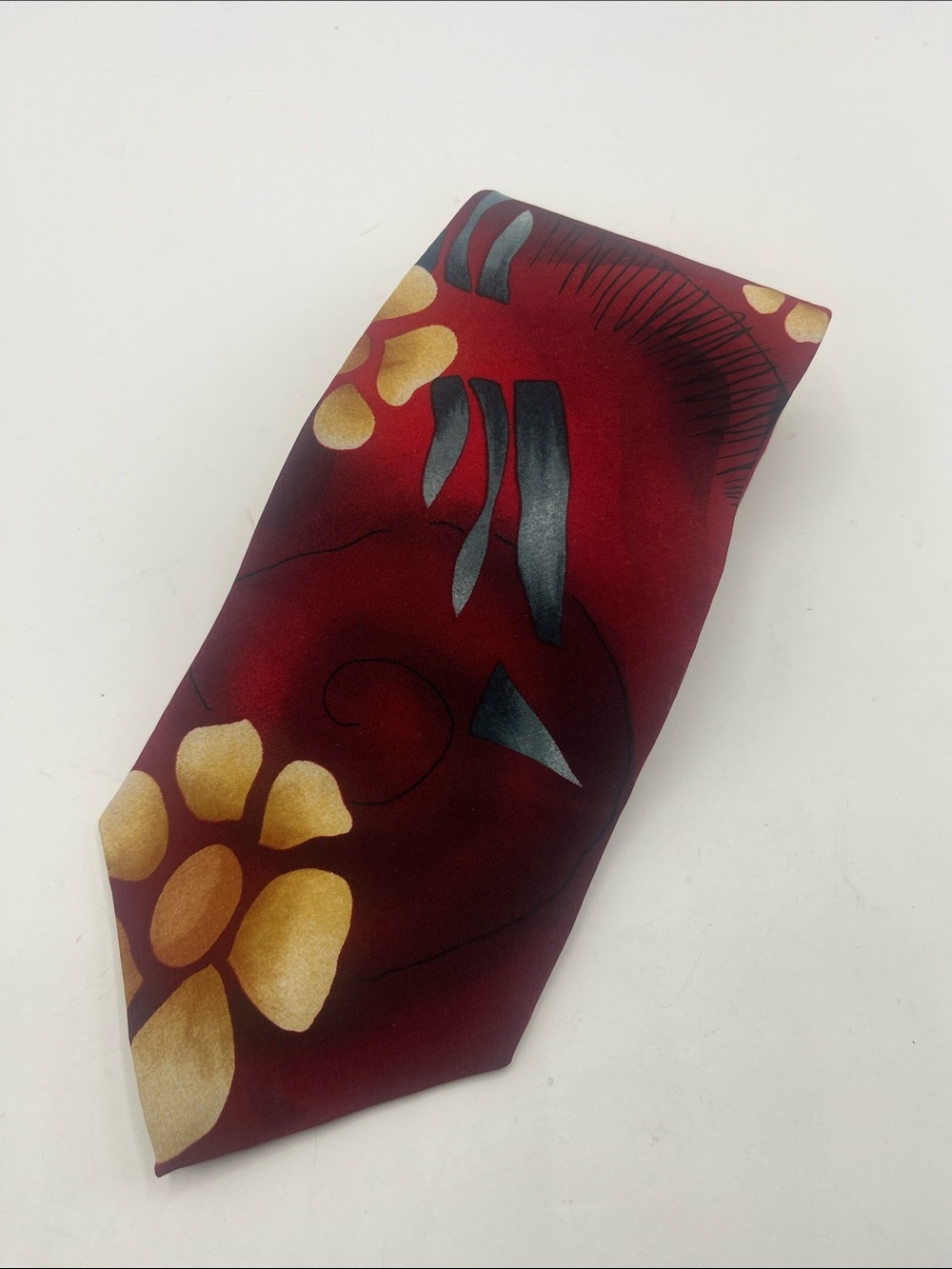 J. Garcia Red Tie with Gold Floral Accents